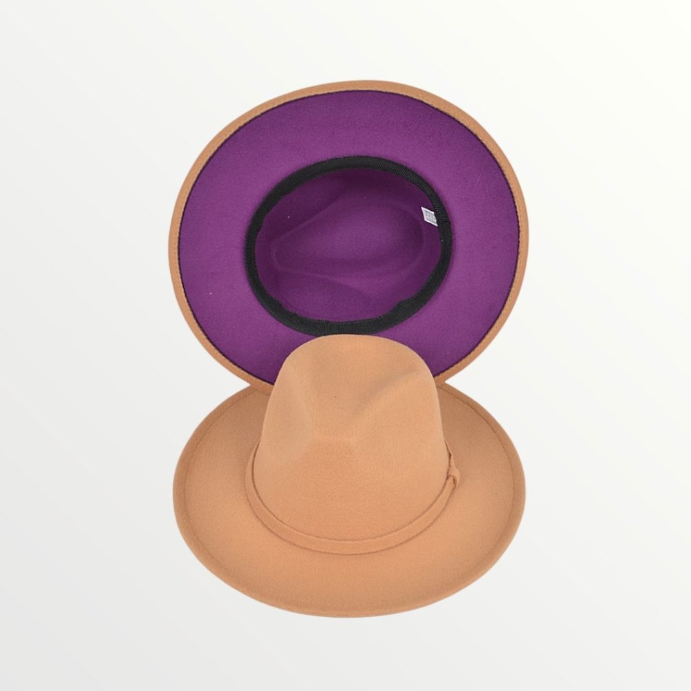 CAMEL/PURPLE FAUX WOOL TWO TONE HAT